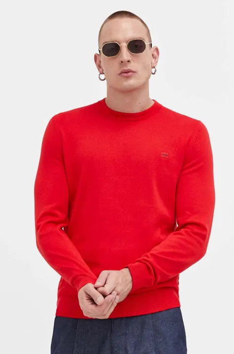 Bavlněný svetr HUGO červená barva, lehký, 50475083