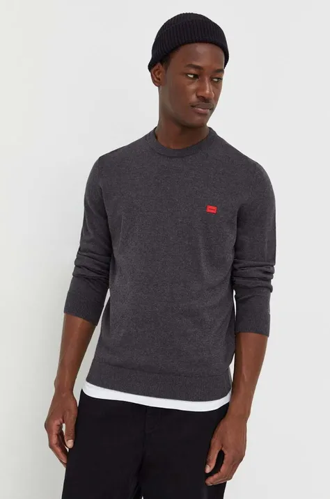 Бавовняний светр HUGO колір сірий легкий