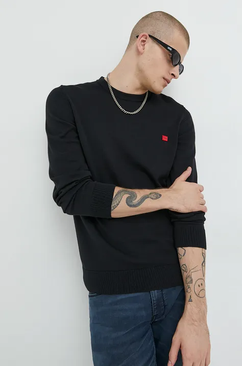 Бавовняний светер HUGO чоловічий колір чорний легкий