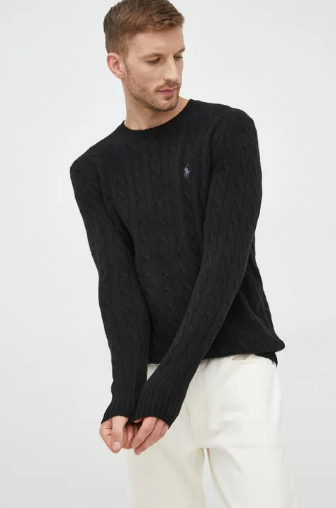 Μάλλινο πουλόβερ Polo Ralph Lauren ανδρικά, χρώμα: μαύρο,