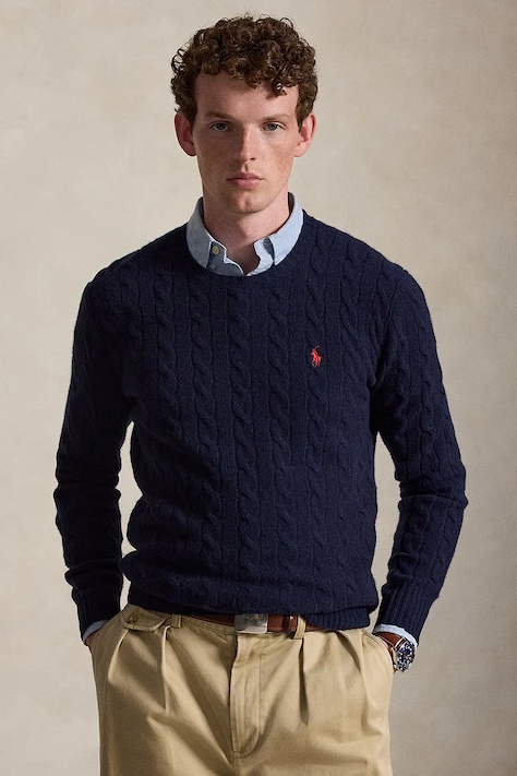Polo Ralph Lauren gyapjú pulóver könnyű, férfi, sötétkék