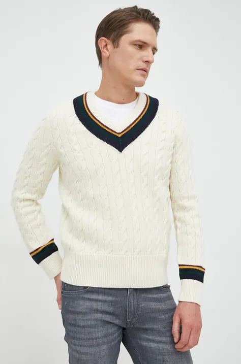 Μάλλινο πουλόβερ Polo Ralph Lauren ανδρικά, χρώμα: μπεζ,