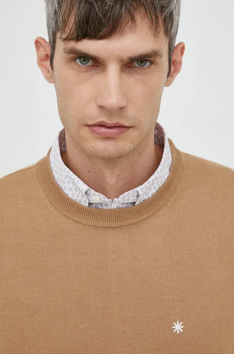 Volnen pulover Manuel Ritz moški, rjava barva,