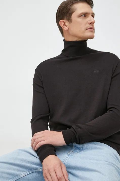 Пуловер с вълна La Martina мъжки в черно от лека материя с поло