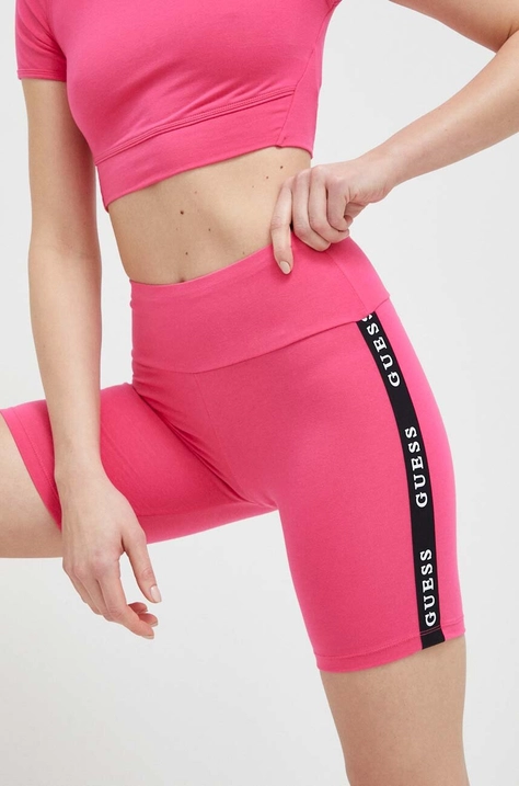 Guess szorty damskie kolor różowy z nadrukiem medium waist