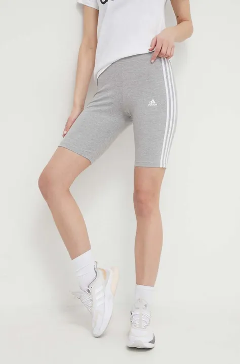 Kratke hlače adidas za žene, boja: siva, s aplikacijom, srednje visoki struk