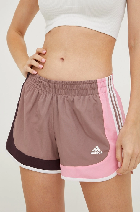 adidas Performance szorty do biegania Marathon 20 damskie kolor fioletowy wzorzyste medium waist