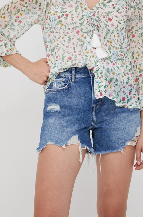 Pepe Jeans szorty jeansowe damskie gładkie high waist