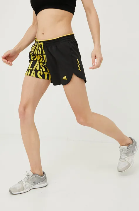 adidas Performance pantaloni scurți de alergare Run For The Ocean femei, culoarea negru, modelator, medium waist