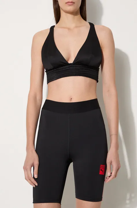 Puma pantaloni scurți de antrenament X Vogue femei, culoarea negru, cu imprimeu, high waist 535080-01