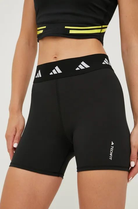 adidas Performance pantaloni scurți de antrenament Techfit femei, culoarea negru, cu imprimeu, high waist HF6683