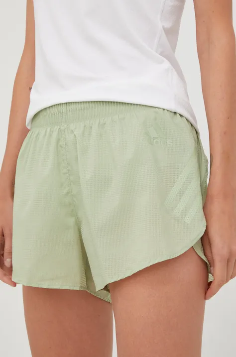 Kratke hlače za trčanje adidas Performance Adizero Split, za žene, boja: zelena, glatki materijal, visoki struk