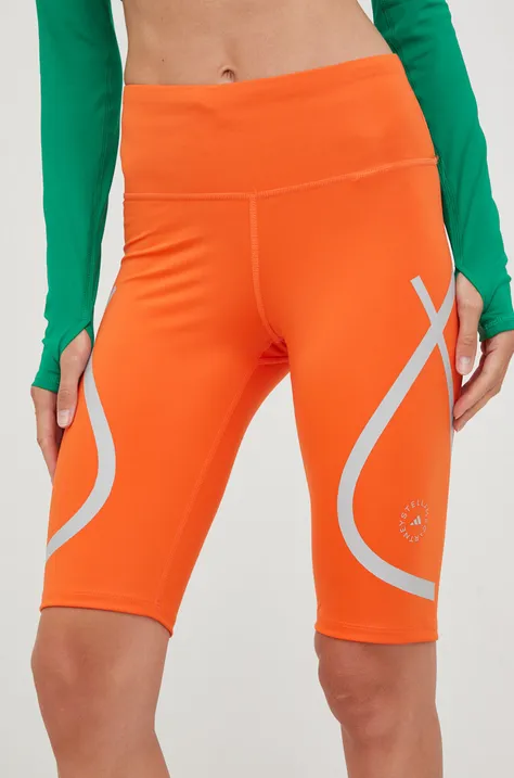 Běžecké šortky adidas by Stella McCartney oranžová barva, s potiskem, high waist