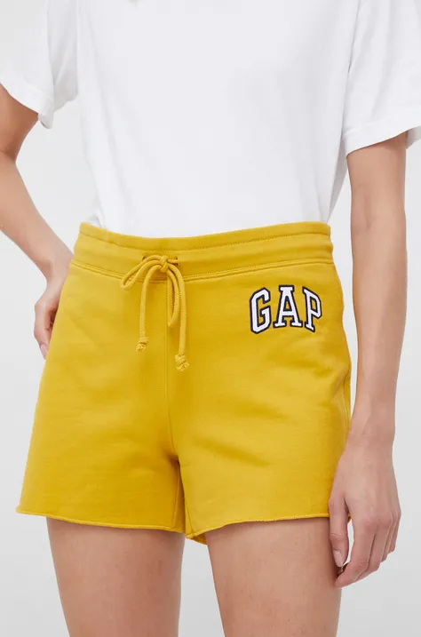 GAP szorty damskie kolor żółty z aplikacją medium waist