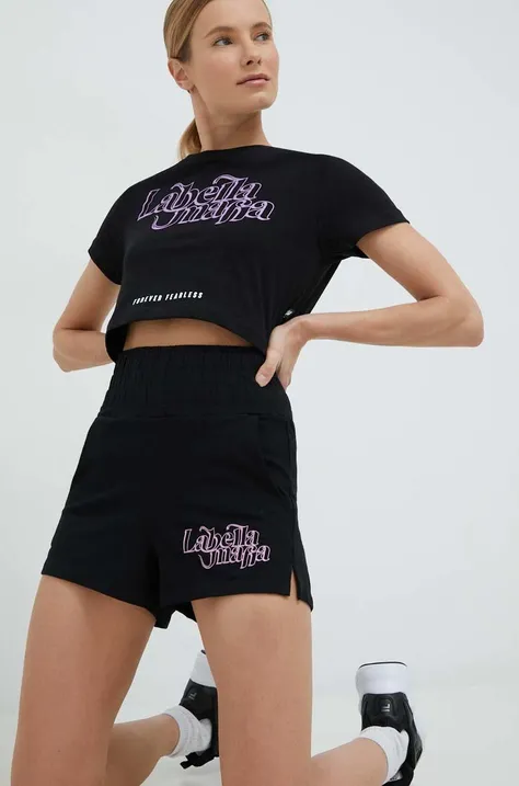 LaBellaMafia szorty damskie kolor czarny z nadrukiem high waist