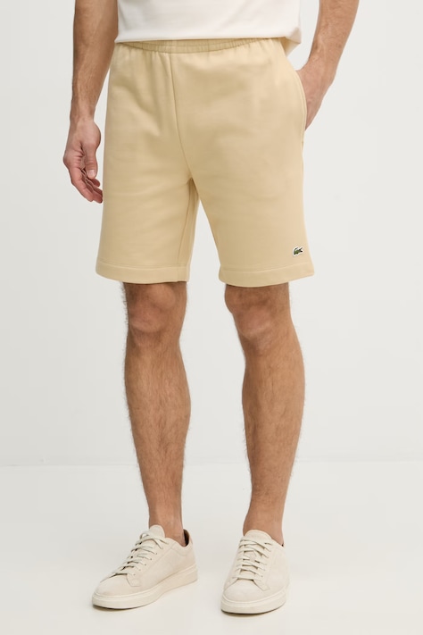 Lacoste teplákové šortky pánské s bavlnou béžové regular waist GH9627