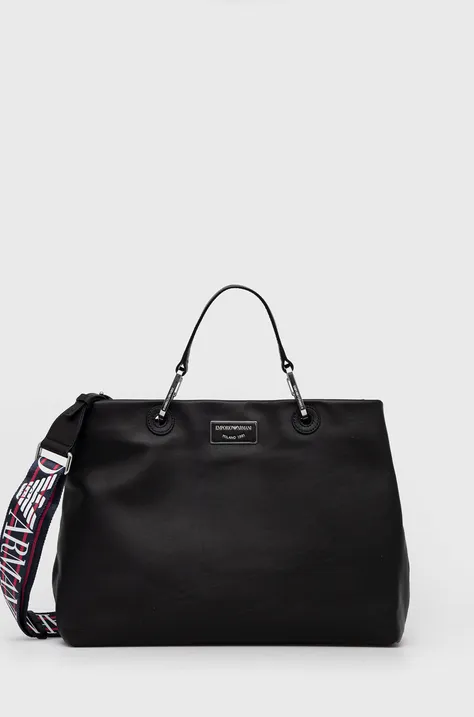 Usnjena torbica Emporio Armani črna barva