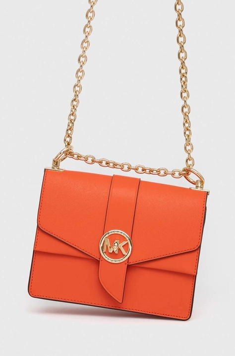 Kožená kabelka MICHAEL Michael Kors oranžová barva