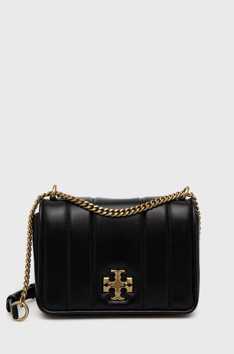 Kožená kabelka Tory Burch černá barva
