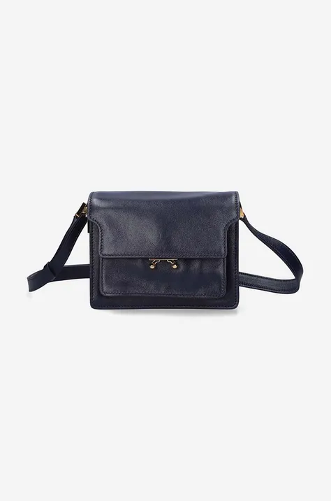 Kožna torba Marni Shoulder Bag boja: tamno plava, SBMP0075Y0.P2644-navy