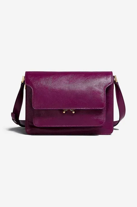 Kožená kabelka Marni fialová barva, SBMP0103U0.P2644-violet