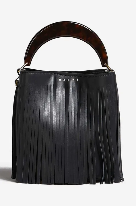 Δερμάτινη τσάντα Marni χρώμα: μαύρο