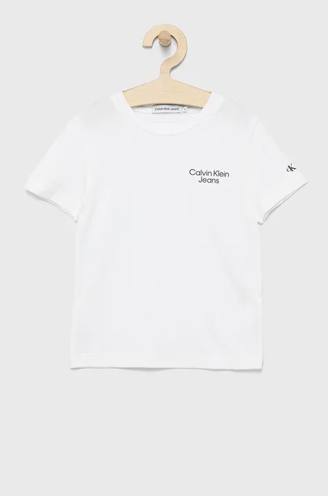 Otroški bombažen t-shirt Calvin Klein Jeans bela barva