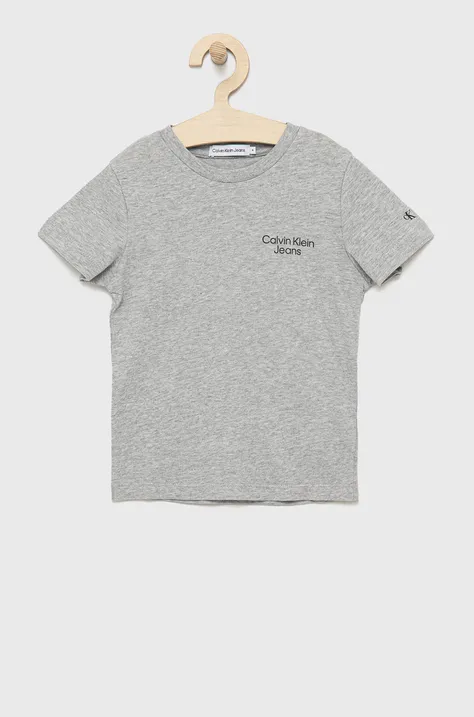 Dječja pamučna majica kratkih rukava Calvin Klein Jeans boja: siva, s tiskom