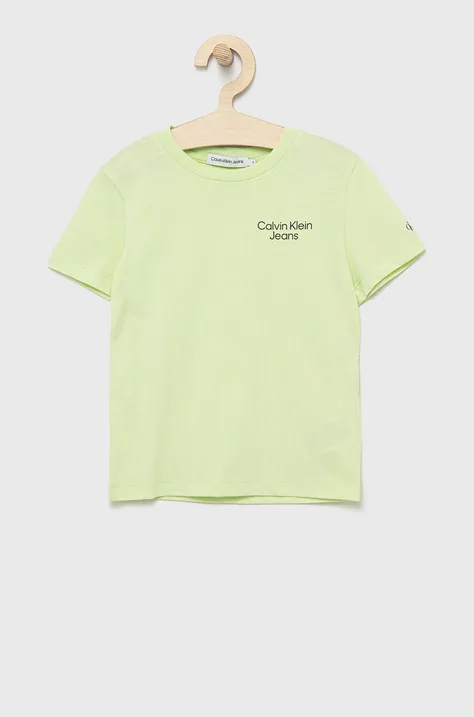 Dječja pamučna majica kratkih rukava Calvin Klein Jeans boja: zelena, s tiskom