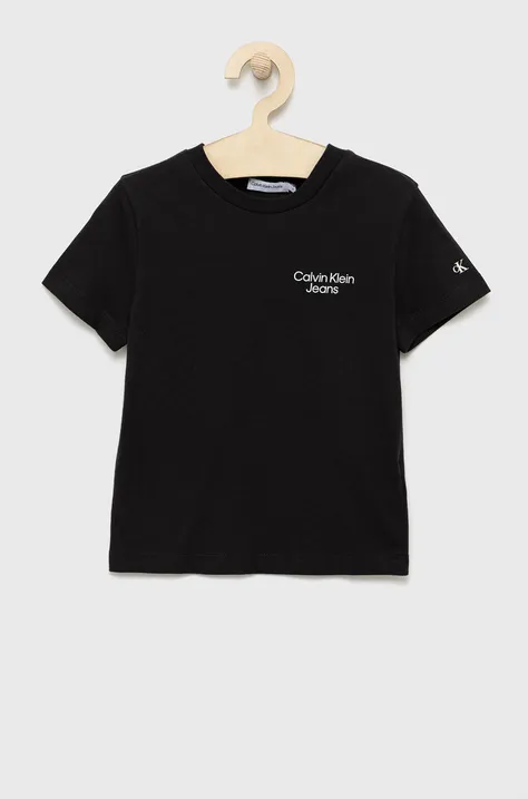 Дитяча бавовняна футболка Calvin Klein Jeans колір чорний з принтом