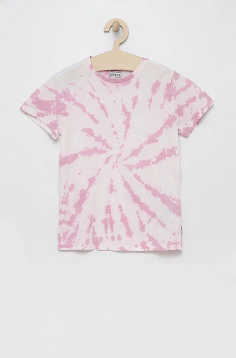 Dječja pamučna majica kratkih rukava Guess boja: ružičasta, s uzorkom
