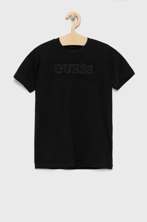 Detské tričko Guess čierna farba, s nášivkou