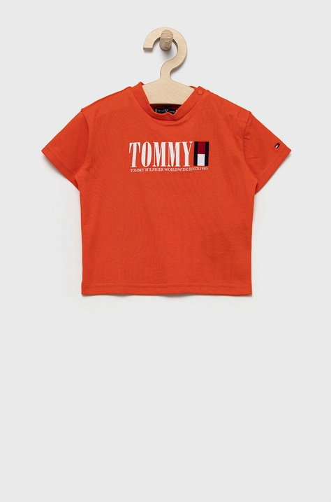 Detské bavlnené tričko Tommy Hilfiger oranžová farba, s potlačou