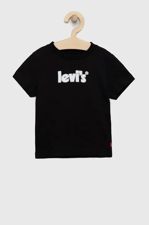 Detské bavlnené tričko Levi's čierna farba, s potlačou