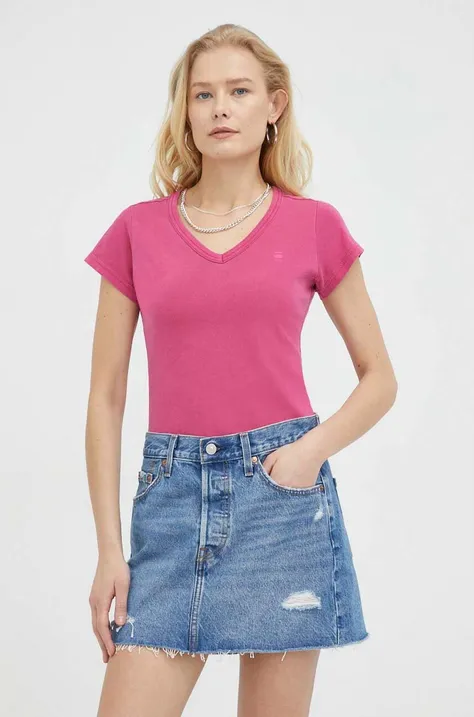 Βαμβακερό μπλουζάκι G-Star Raw γυναικεία, χρώμα: ροζ