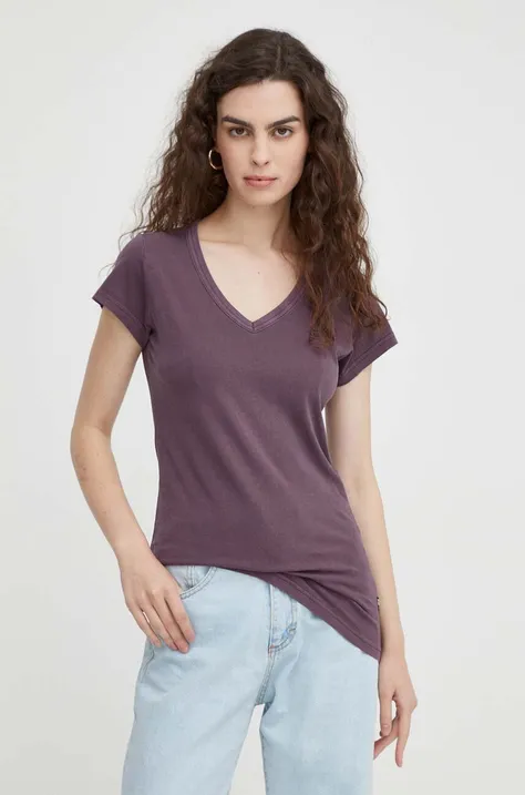 Βαμβακερό μπλουζάκι G-Star Raw γυναικεία, χρώμα: μοβ