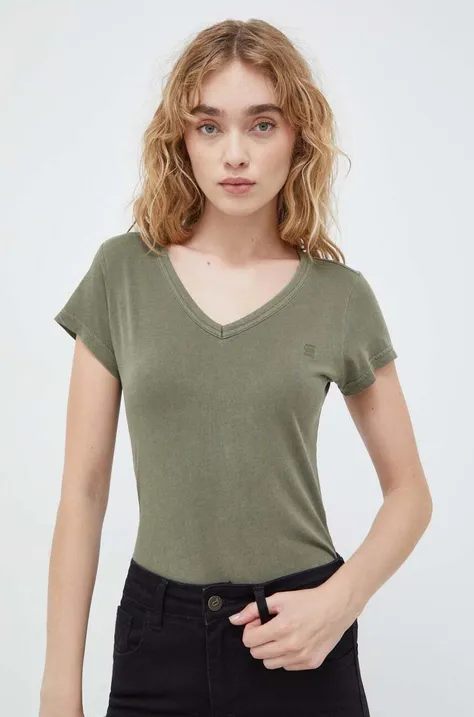 Bombažna kratka majica G-Star Raw ženski, zelena barva