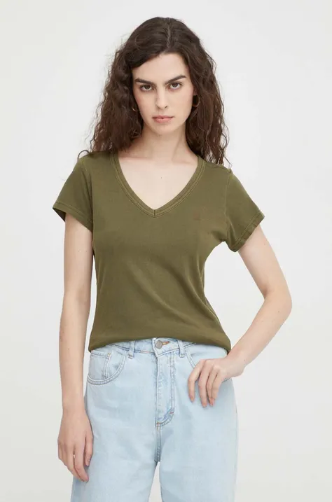Βαμβακερό μπλουζάκι G-Star Raw γυναικεία, χρώμα: πράσινο