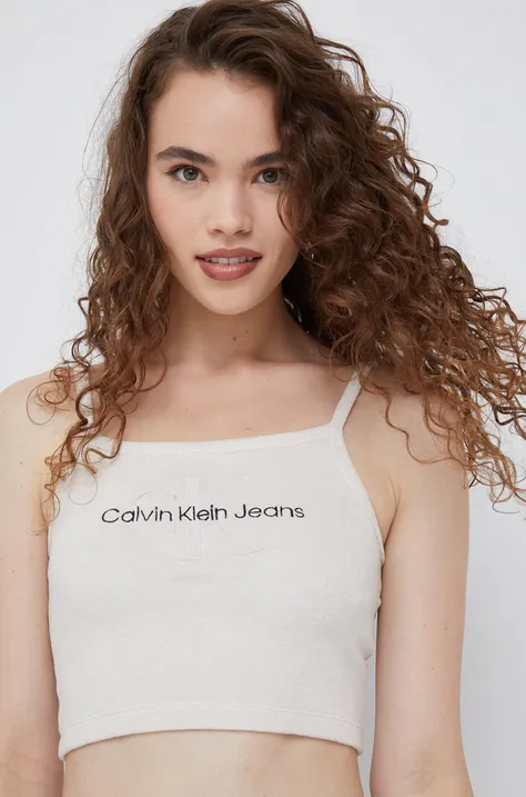 Calvin Klein Jeans top damski kolor beżowy