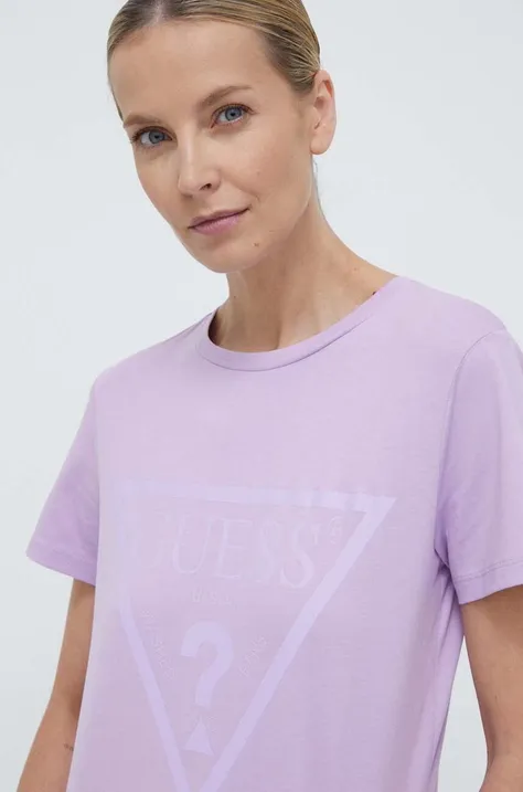 Βαμβακερό μπλουζάκι Guess χρώμα: μοβ