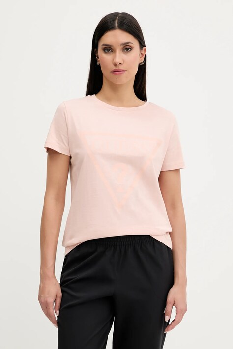 Guess t-shirt bawełniany ADELE damski kolor pomarańczowy V2YI07 K8HM0