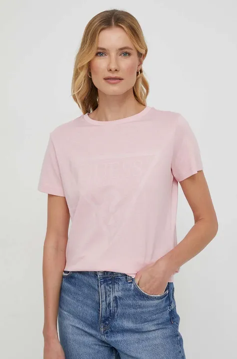 Pamučna majica Guess boja: ružičasta