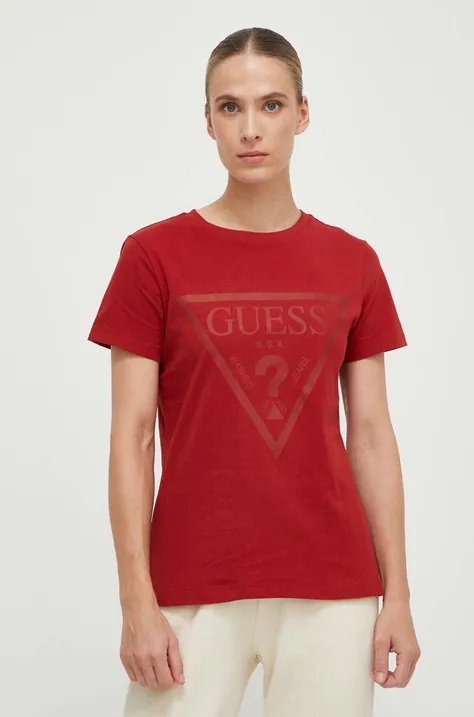 Βαμβακερό μπλουζάκι Guess χρώμα: κόκκινο