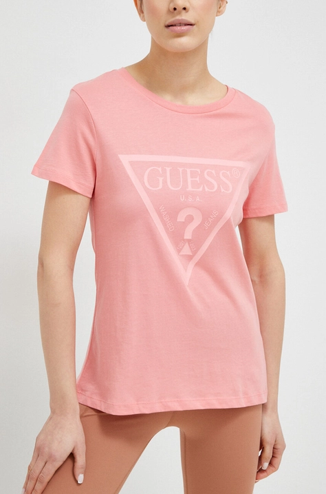 Guess tricou din bumbac culoarea roz