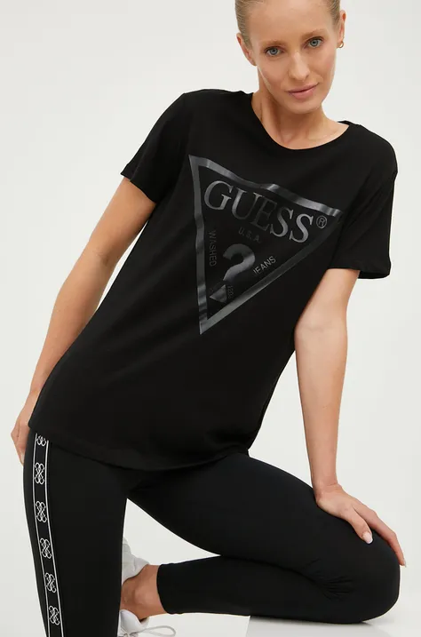 Памучна тениска Guess ADELE в черно V2YI07 K8HM0