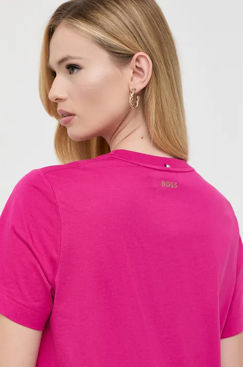 Βαμβακερό μπλουζάκι BOSS χρώμα: ροζ