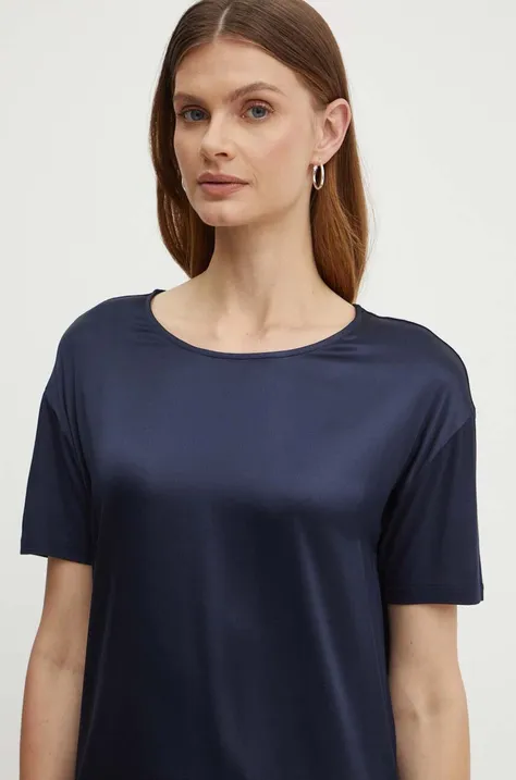 T-shirt από μείγμα μεταξιού BOSS χρώμα: ναυτικό μπλε