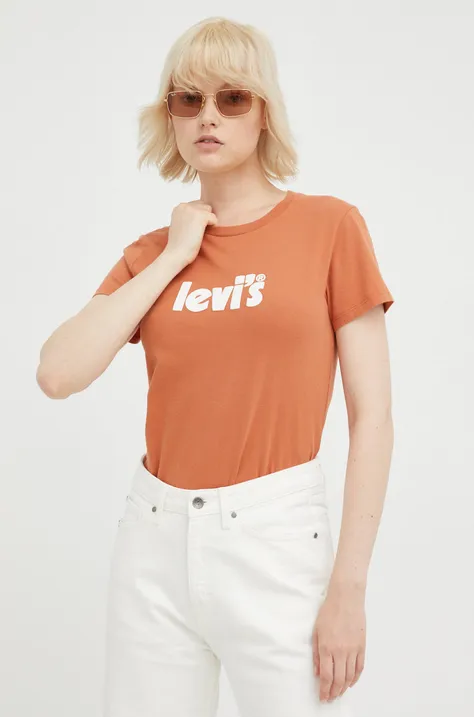 Bombažna kratka majica Levi's oranžna barva