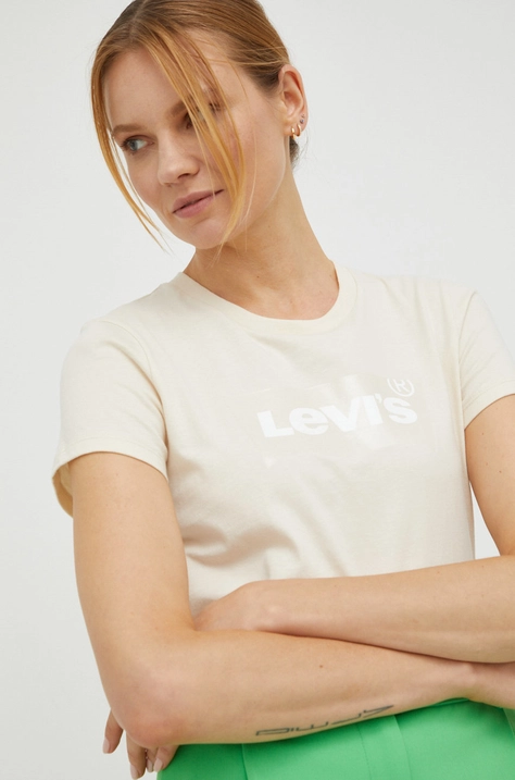 Βαμβακερό μπλουζάκι Levi's χρώμα: μπεζ