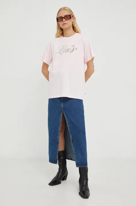 Βαμβακερό μπλουζάκι Levi's χρώμα: ροζ